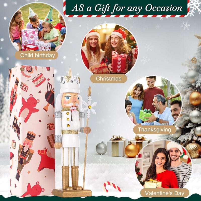 BXO Store Christmas Decorations Nutcracker Ornament,15 Inch Wooden Xmas Traditional Nutcracker,Festive Collectible Nutcracker Figures Party Tabletop Thanksgiving Decor(with Snowflake) - Image 5
